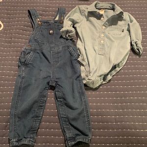 Baby B’Gosh Jean Overall and Button up shirt set.